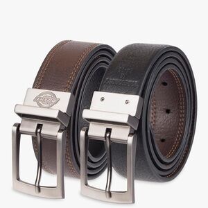 Dickies Reversible Leather black/brown Belt with Silver Buckle size 36